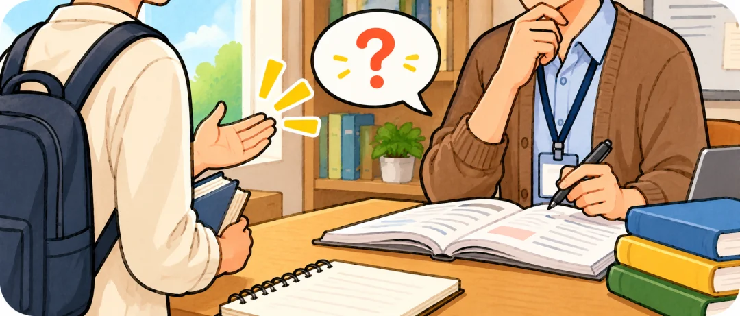 Illustration of a learner asking a teacher a question