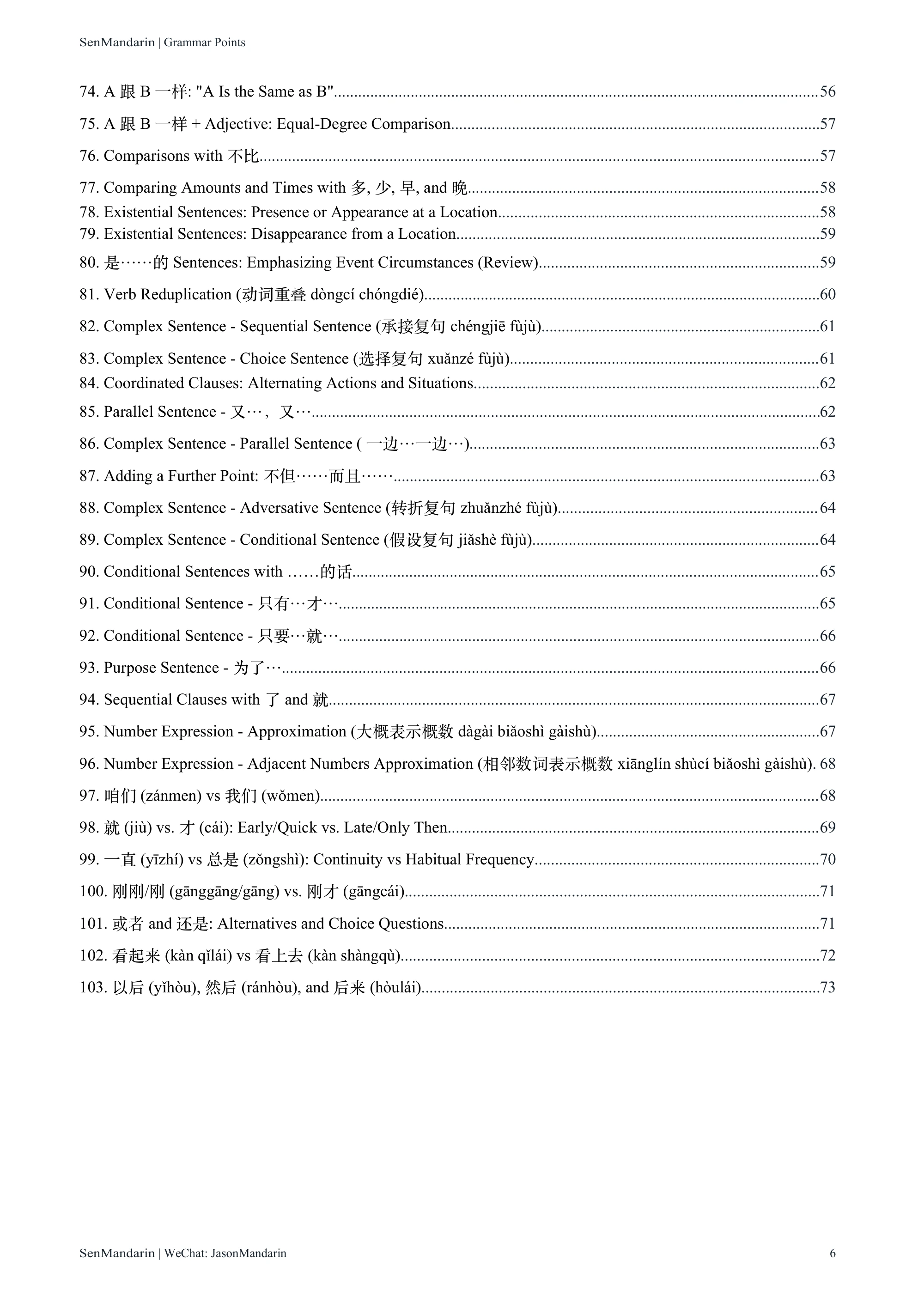 New HSK 3 Grammar Points: original table of contents 3, PDF page 6