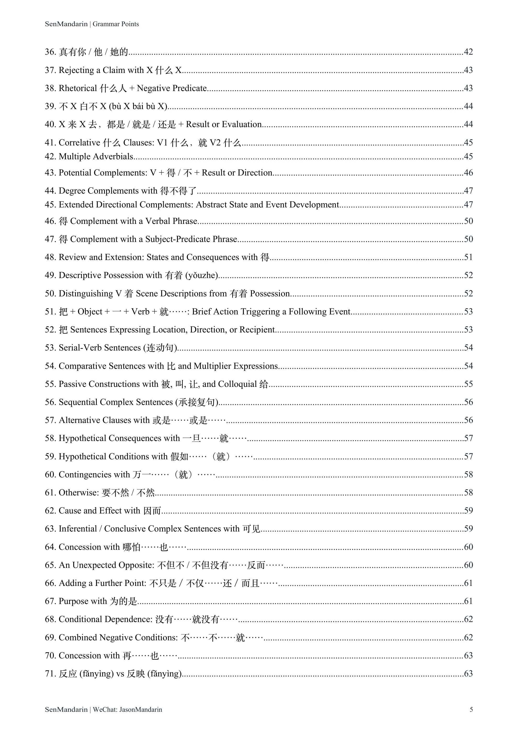 New HSK 5 Grammar Points: original table of contents 2, PDF page 5
